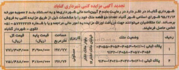 مزایده,مزایده دو قطعه ملک 197/77 و 197/76متر