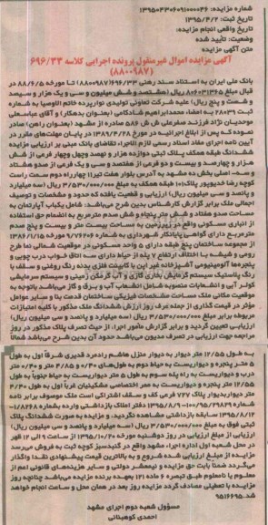 مزایده,مزایده ششدانگ طبقه همکف پلاک ثبتی بخش ده