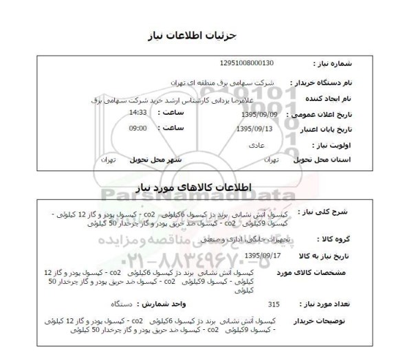 استعلام, استعلام کپسول آتش نشانی برند دژ