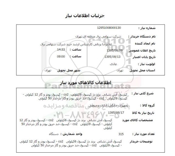 استعلام, استعلام  کپسول آتش نشانی برند دژ 