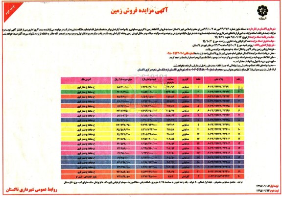 مزایده,مزایده فروش 19 قطعه زمین مسکونی و یک واحد اپارتمان نوبت دوم