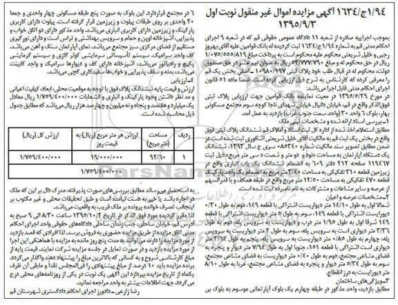 مزایده,مزایده  پلاک ثبتی خیابان دانیال شماره 94.1ج.1634 