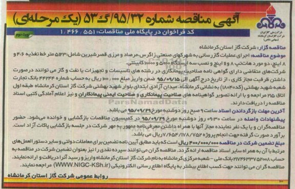 آگهی مناقصه یک مرحله ای , مناقصه اجرای عملیات گازرسانی به شهرکهای صنعتی- نوبت دوم