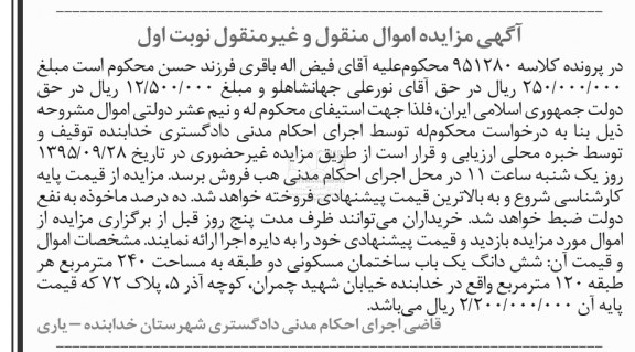 مزایده,مزایده ششدانگ ساختمان 2 طبقه 240متر نوبت اول
