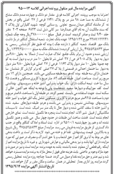 مزایده,مزایده مقدار 2 دانگ و چهارده صدم دانگ مشاع از6دانگ 98متر