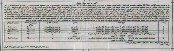 آگهی مزایده اموال منقول,مزایده لوله گاز ، سیم برق افشان مسی 