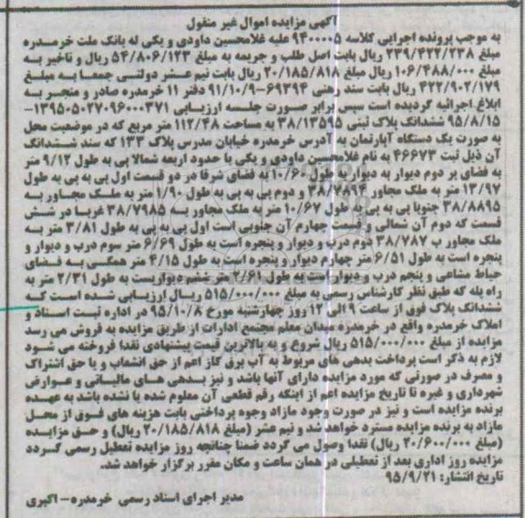 مزایده,مزایده ششدانگ پلاک ثبتی مساحت 112.48متر