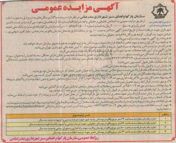 آگهی مزایده عمومی, مزایده واگذاری مکان به صورت اجاره