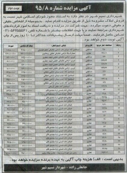 مزایده,مزایده فروش املاک کاربری مسکونی تجاری نوبت دوم 