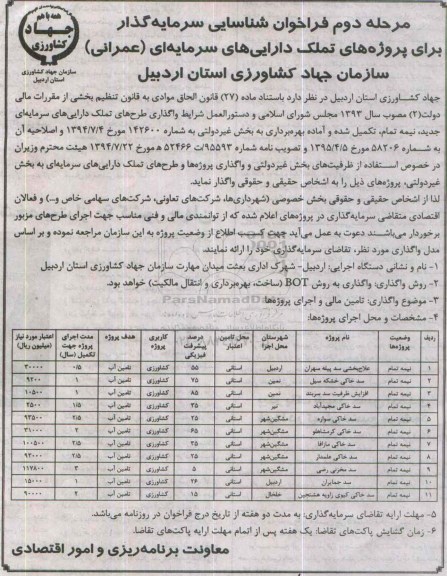 فراخوان شناسایی سرمایه گذاری برای پروژه های تملک دارایی های سرمایه ای - مرحله دوم 