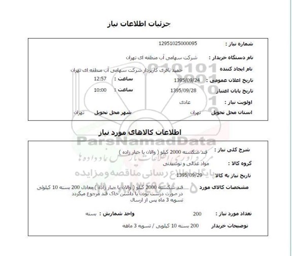 استعلام , استعلام قند شکسته 2000 کیلو