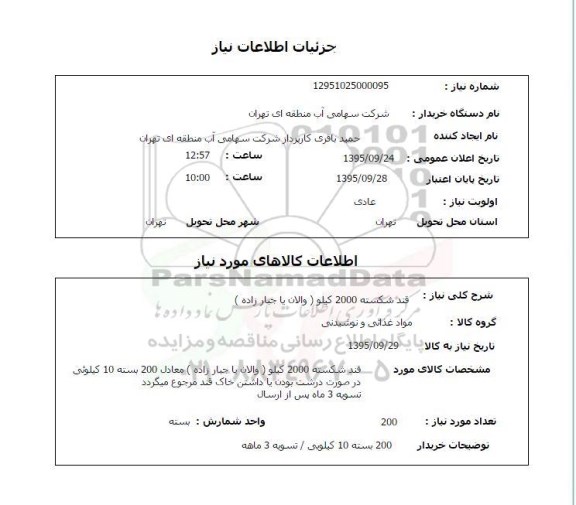 استعلام , استعلام قند شکسته 2000 کیلو 