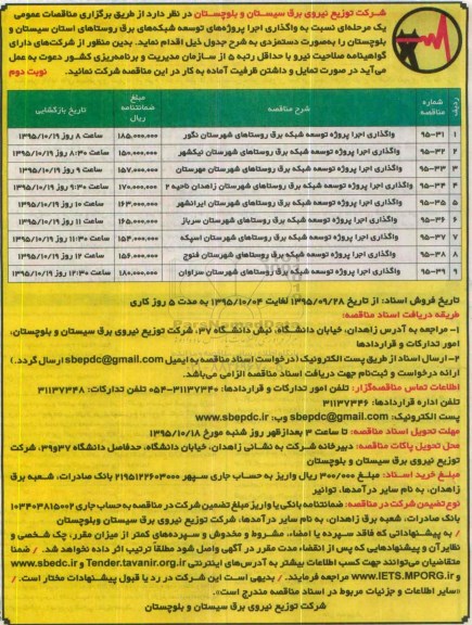 آگهی مناقصه , مناقصه واگذاری اجرا پروژه توسعه شبکه برق روستاها- نوبت دوم