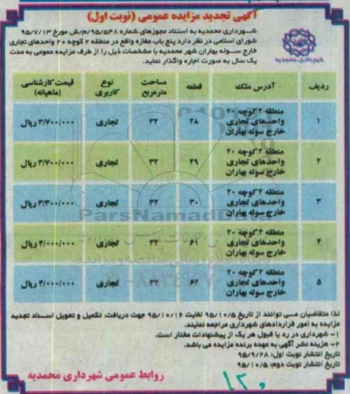 تجدید آگهی مزایده عمومی, مزایده واگذاری به اجاره بوفه