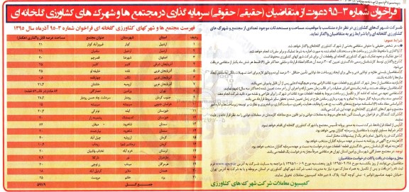 فراخوان،فراخوان  واگذاری سرمایه گذاری در مجتمع ها و شهرک های کشاورزی گلخانه ای