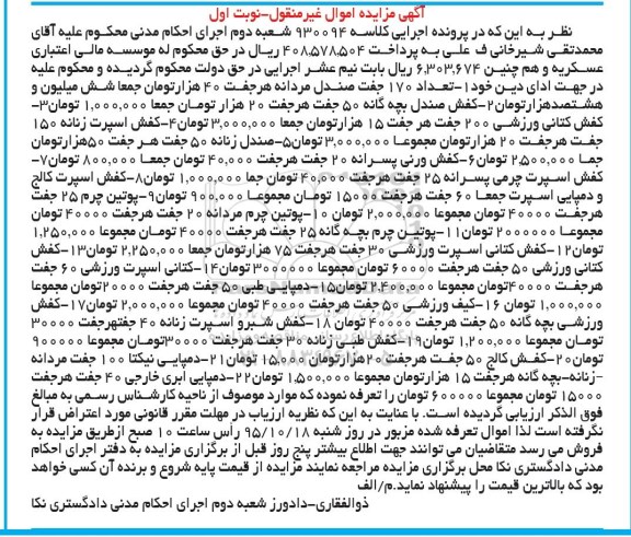مزایده, مزایده تعداد 170 جفت صندل مردانه .....