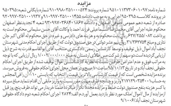 مزایده,مزایده دو سهم از شرکت مس طلای 