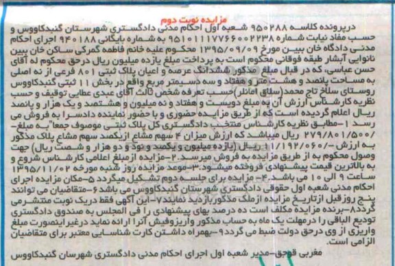 مزایده,مزایده ششدانگ عرصه و اعیان پلاک ثبتی بخش 11 گنبدکاووس