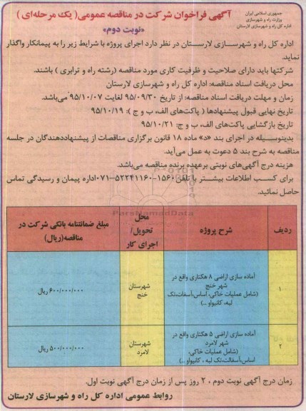 فراخوان, فراخوان آماده سازی اراضی 8 هکتاری - نوبت دوم 