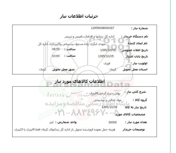 استعلام, استعلام روغن سرخ کردنی 4 لیتری