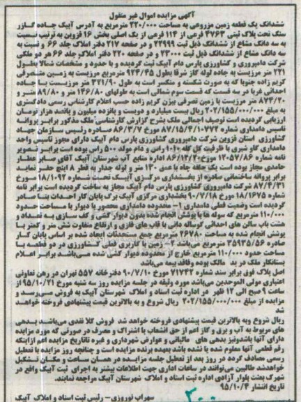 مزایده,مزایده ششدانگ زمین مزروعی مساحت 220.000مترمربع