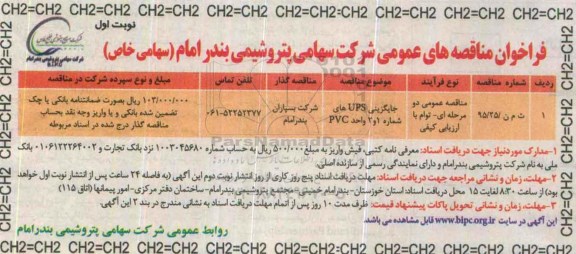 فراخوان مناقصه های عمومی, مناقصه جایگزینی UPS های شماره 1 و 2 واحد PVC