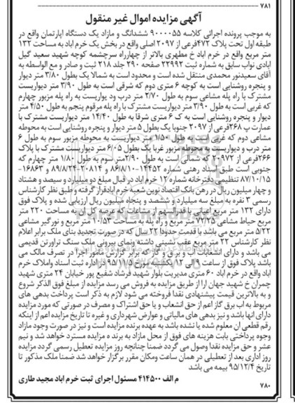 مزایده,مزایده ششدانگ و مازاد اپارتمان 132متر