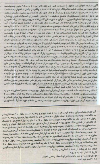مزایده,مزایده ششدانگ پلاک ثبتی 1988/9674 بخش دو
