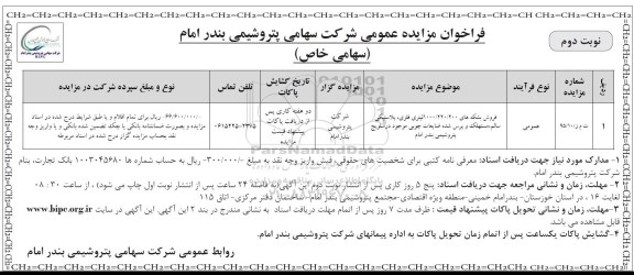 فراخوان مزایده عمومی , فراخوان فروش بشکه های 1000/220/200 لیتری فلزی و پلاستیکی نوبت دوم