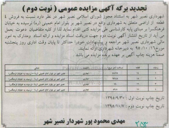 مزایده,مزایده فروش 4 قطعه از اراضی نوبت دوم 