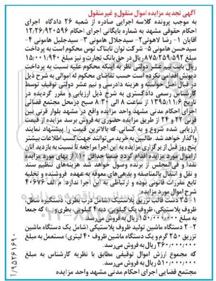 آگهی تجدید مزایده اموال منقول و غیر منقول , مزایده فروش 35 ست قالب تزریق پلاستیک (شامل درب بطری ، دستگیره سطل ... تجدید