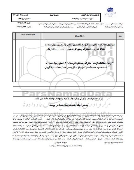 استعلام بهاء, استعلام وصول مطالبات از محل مشترکین سلب امتیازی...