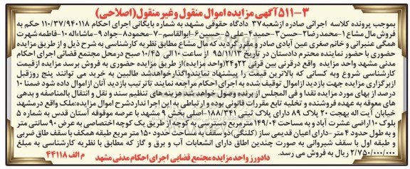 مزایده,مزایده ملک به مساحت 149.04متر اصلاحی