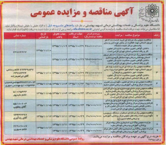 آگهی مناقصه و مزایده عمومی, مناقصه خرید خدمات 318 نفر نیروی انسانی و ...