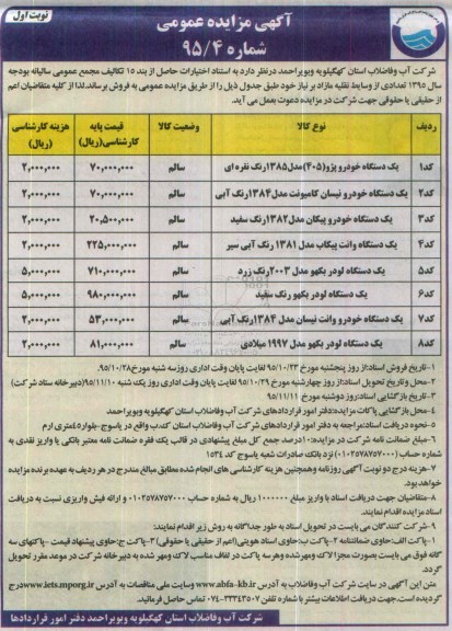 آگهی مزایده عمومی , مزایده یک دستگاه خودرو پژو 405 ....