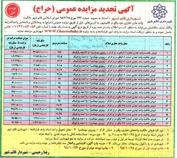 مزایده,مزایده مالکیت واحدهای تجاری