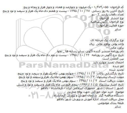 مناقصه ، مناقصه خرید مواد خوراکی جهت بوفه مدارس