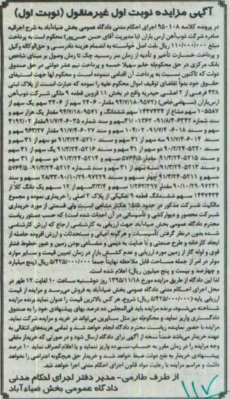 مزایده,مزایده پلاک ثبتی 438 فرعی از دو اصلی نوبت اول