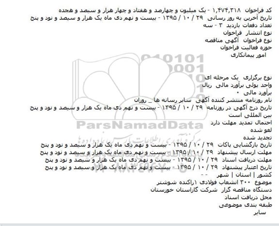 مناقصه ۳۰۰ انشعاب فولادی ۱راکنده شوشتر