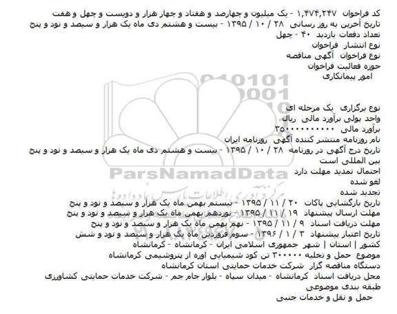 مناقصه ، مناقصه حمل و تخلیه ۳۰۰۰۰۰ تن کود شیمیایی 