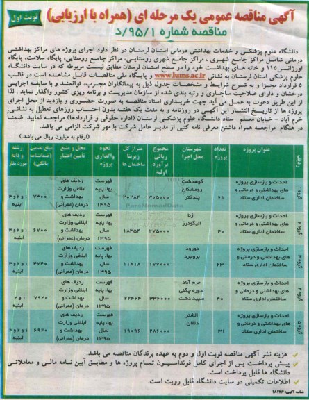 آگهی مناقصه عمومی, مناقصه اجرای پروژه های مراکز بهداشتی درمانی شامل مراکز جامع شهری و ...