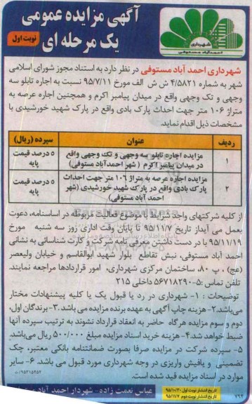 مزایده , مزایده اجاره تابلو سه وجهی و تک وجهی