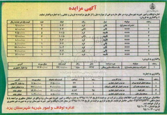 مزایده واگذاری فروش قالی و قالیچه  ...