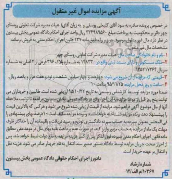 مزایده,مزایده ملک 14823 به شماره پلاک 396 فرعی از دو اصلی