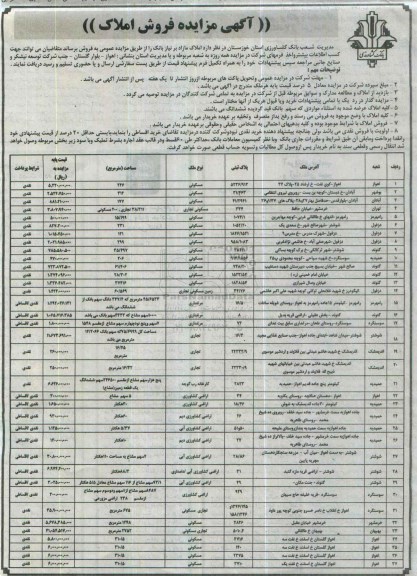 مزایده,مزایده فروش املاک مازاد بر نیاز بانک