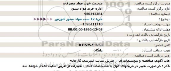 استعلام، استعلام خرید 12 ست مواد نسوز كنورتور