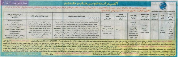 مزایده,مزایده بخشی از عرصه ملک مرکز تلفن اقبالیه