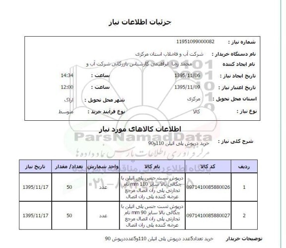 استعلام درپوش تست جنس پلی اتیلن 