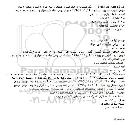 مناقصه نگهبانی وحراست از ۲۳پست در منطقه لالی و عنبر