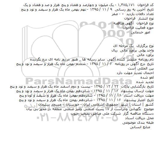 آگهی مناقصه ,.مناقصه نگهبانی وحراست از ۱۷ پست صنعتی وغیر صنعتی منطقه در محور بی بیان